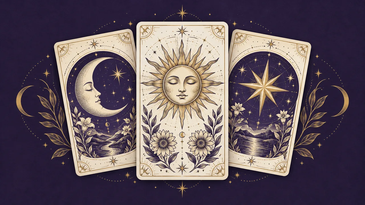 Illustrated sun, moon and star tarot cards for exploring card meanings